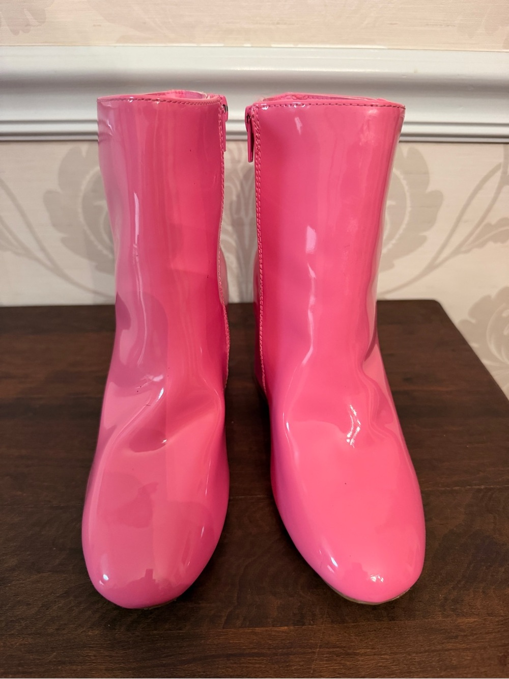 SHEIN Glossy Pink Patent Mid-Calf Ankle Boots